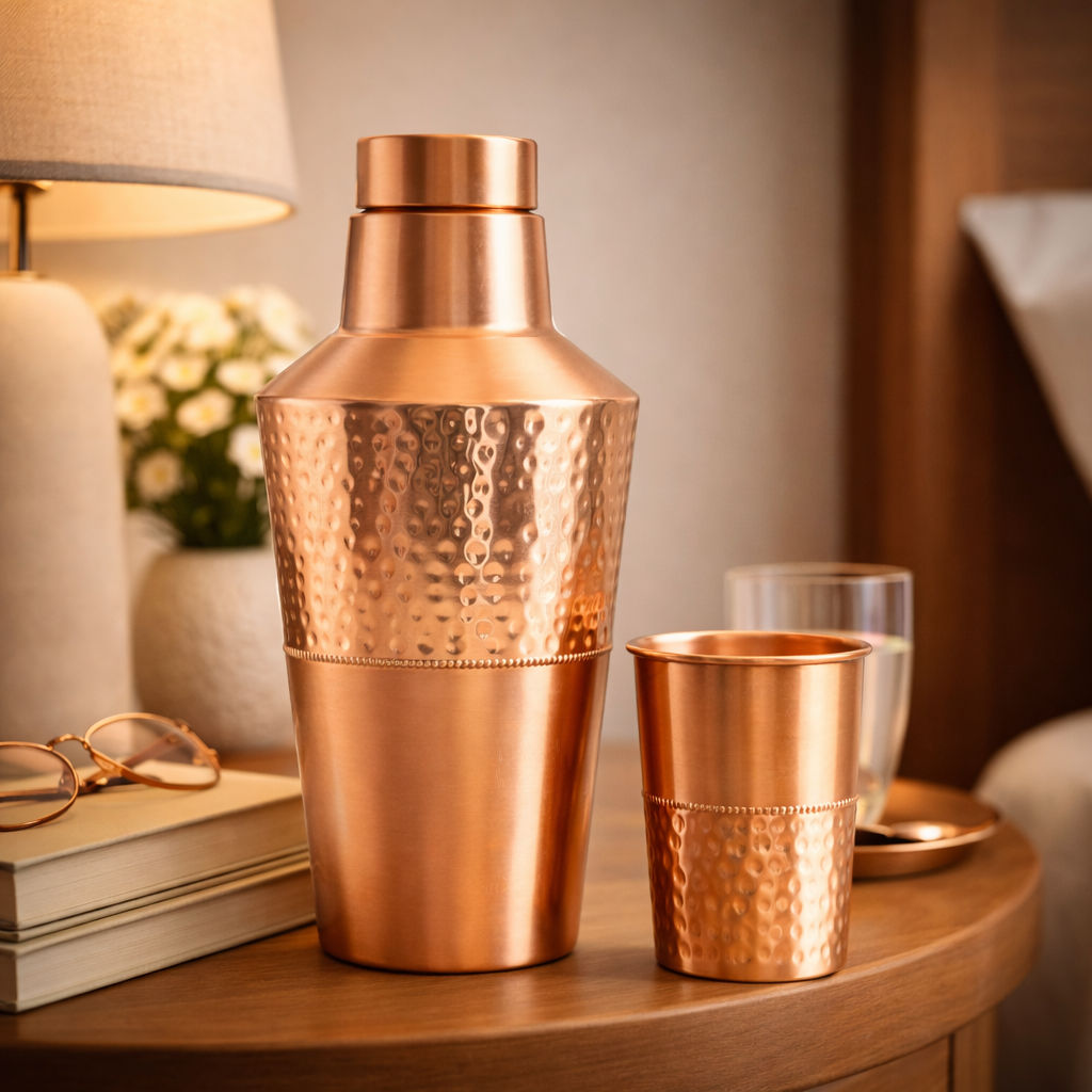 Pure copper matt & hammered jar 1250ml with glass & leak proof cap - 1250 ML
